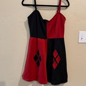 Harley Quinn Red and Black Patchwork Dress